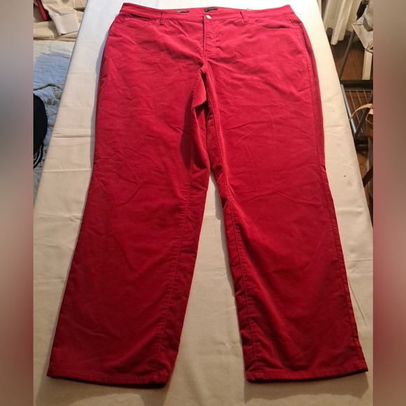 Talbots Velveteen Curvy Straight Leg Pants Size 20W Bright Red Preppy Holiday - Picture 2 of 7
